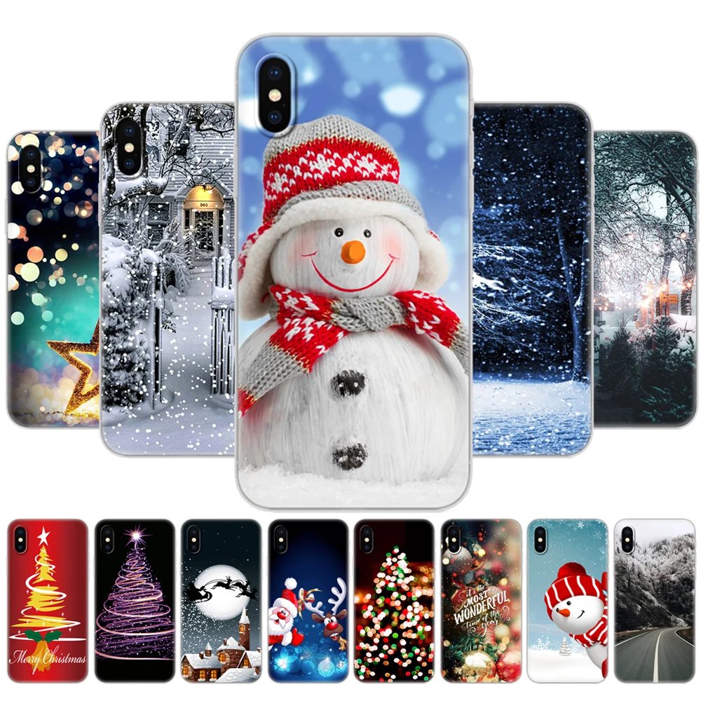 Per Iphone X Xs Xr Custodia Cover Posteriore Per Iphone Xs Max Iphone 10 Silicon Soft Tpu Coque Inverno Natale Albero Di Neve Capodanno