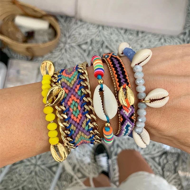 

Dvacaman 2019 Trendy Multicolor Friendship Bracelets Shell Charm Bracelet Tassel Boho Rope for Women Jewelry Gifts Drop Shipping