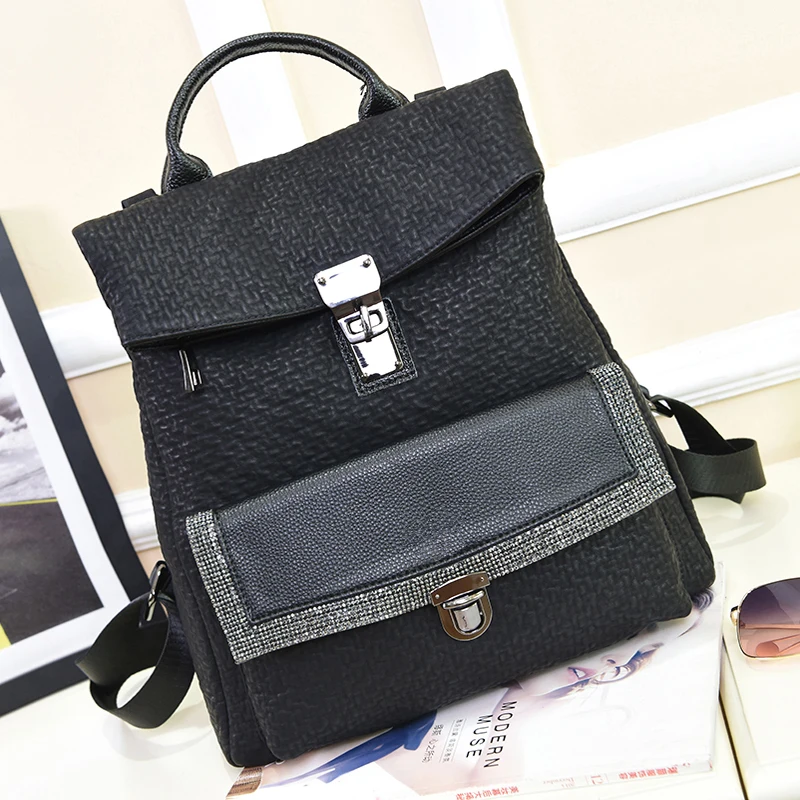 

Backpack for Women 2019 New Fashion Leather Diamonds Ladies Backpack Personality Wild Large Capacity School Bag for Girl B159