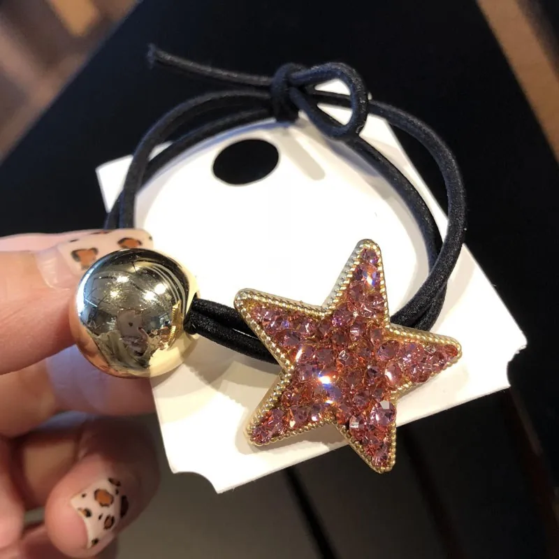 M MISM Crystal Alloy Ball Ponytail Holder for Girls Women Star Gum for Hair Accessories Beads Scrunchy Rubber Elastic Hair Bands