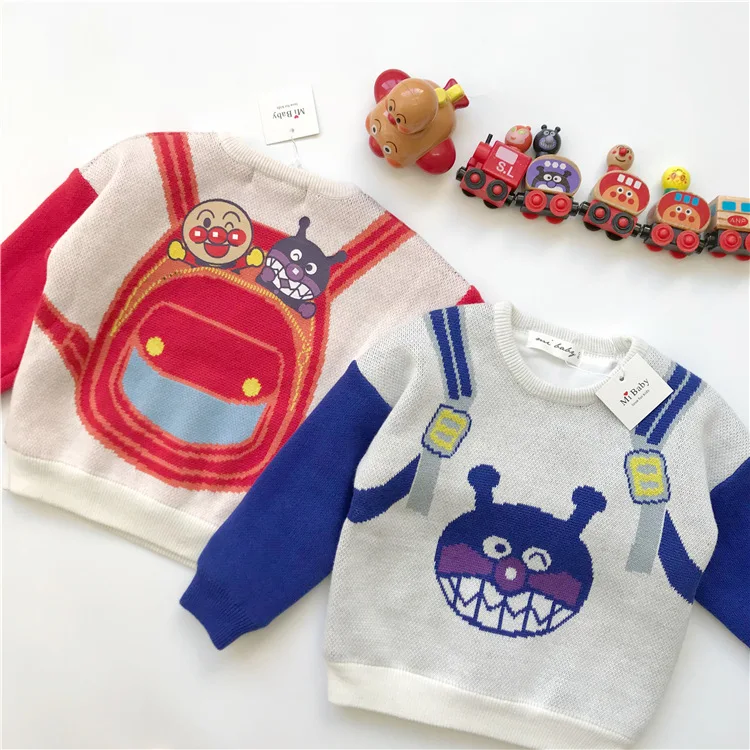 

Men And Women Treasure Children Cute Cartoon Bread Bacteria School Bag Pullover Sweater Pure Cotton Brothers Sisters Outfit Kind