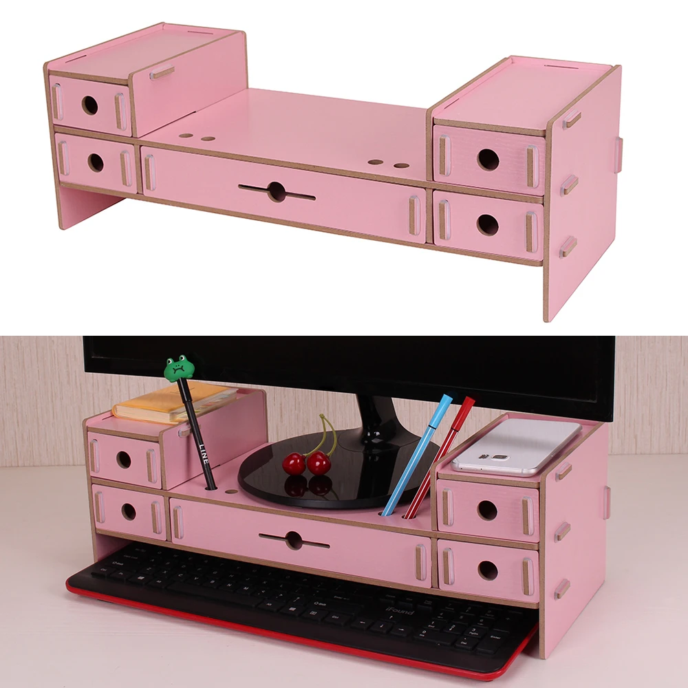 

Desk Organizer 5 Drawers Monitor Stand Riser Desktop Organizer with Keyboard Storage Slot for Office School Supplies