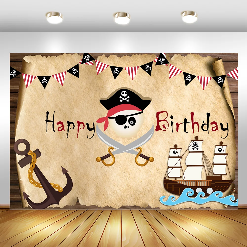

NeoBack Pirate Ship Theme Birthday Party Decor Photo Background Old Treasure Map Boy Birthday Party Banner Photography Backdrops