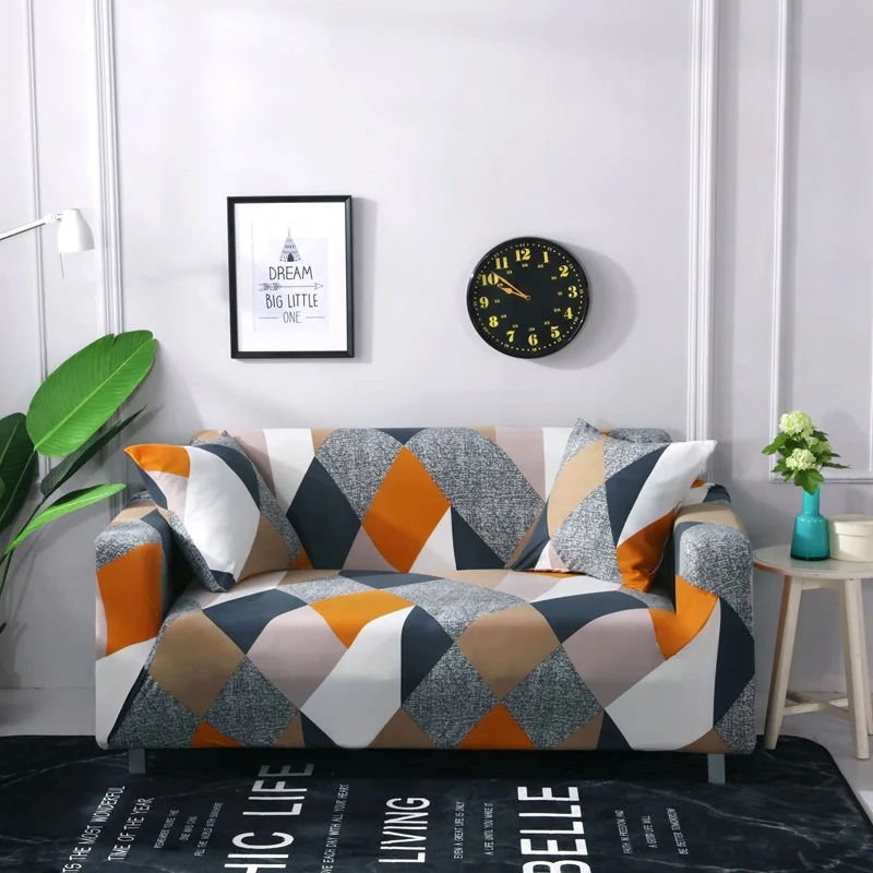 

Geometric line color block all-inclusive corner stretch sofa couch cover Chair living room Protector 1/2/3/4 Seater and L shape