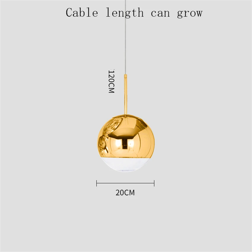 Скандинавский Серебряный Золотой медный абажур, светильник, стеклянный шар, подвесной светильник, круглый светодиодный подвесной светильник, светильник для кухни - Цвет корпуса: Gold 20CM