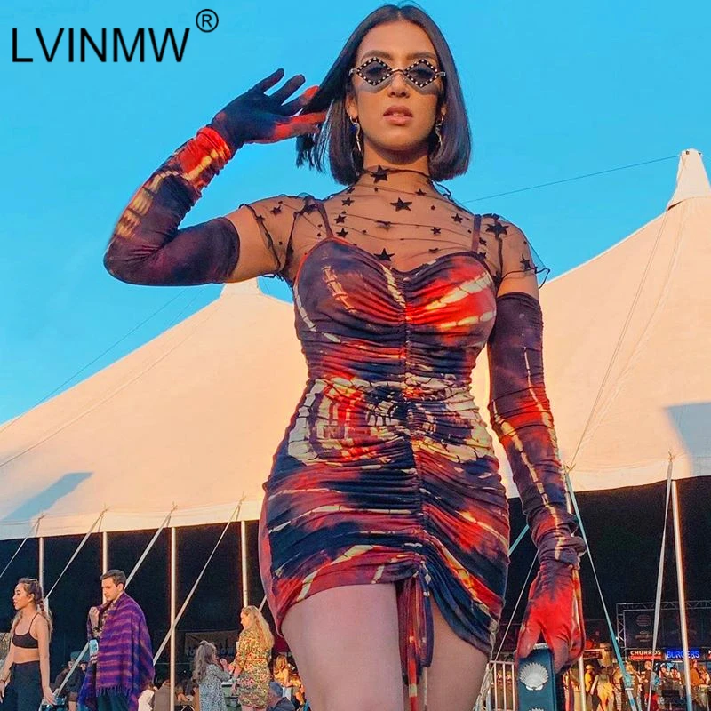 LVINMW платье с длинными рукавами и завязками принтом осень 2019 женские мини платья