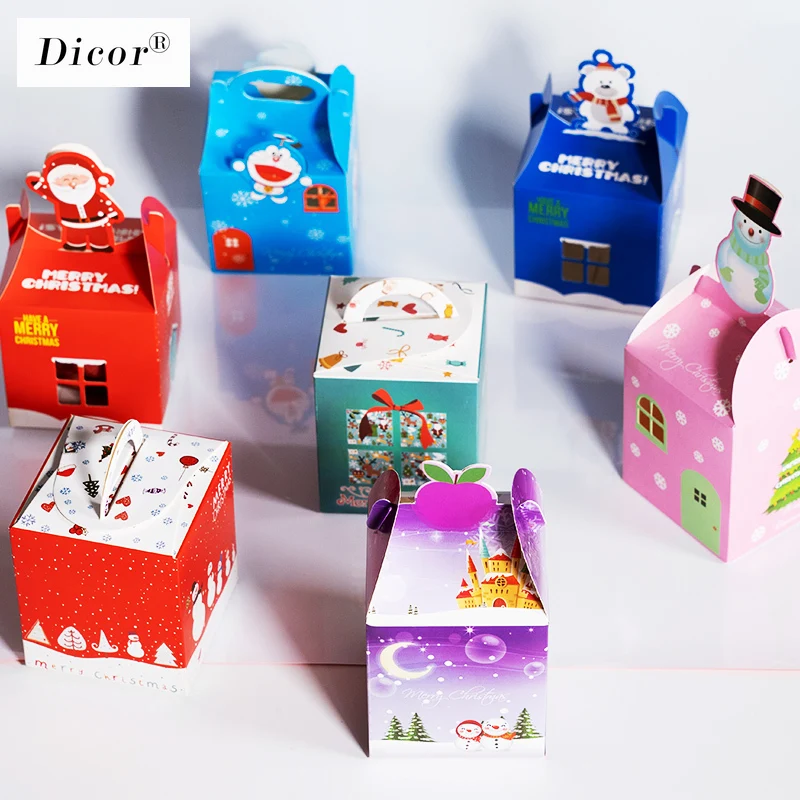

12pcs House Shape Christmas Candy Gift Bags Xmas Tree Cookie Bags Merry Christmas Guests Packaging Boxes Party Decor Gift Box