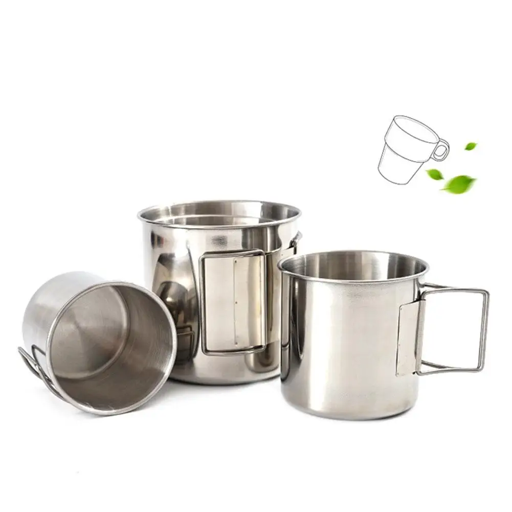  4PCS/Set Stainless Steel Camping Cup With Handle Reusable Eco-Friendly Cup For Travel Portable Ligh