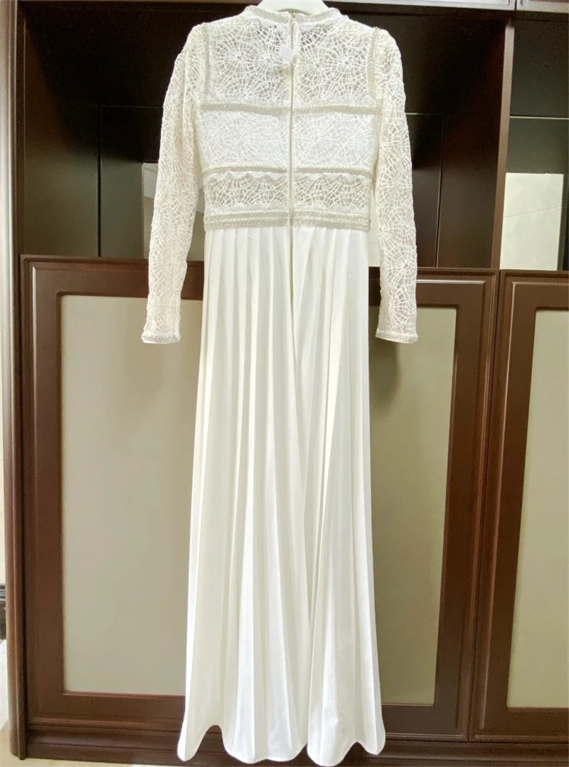 Новое поступление высокое качество женское белое кружевное платье