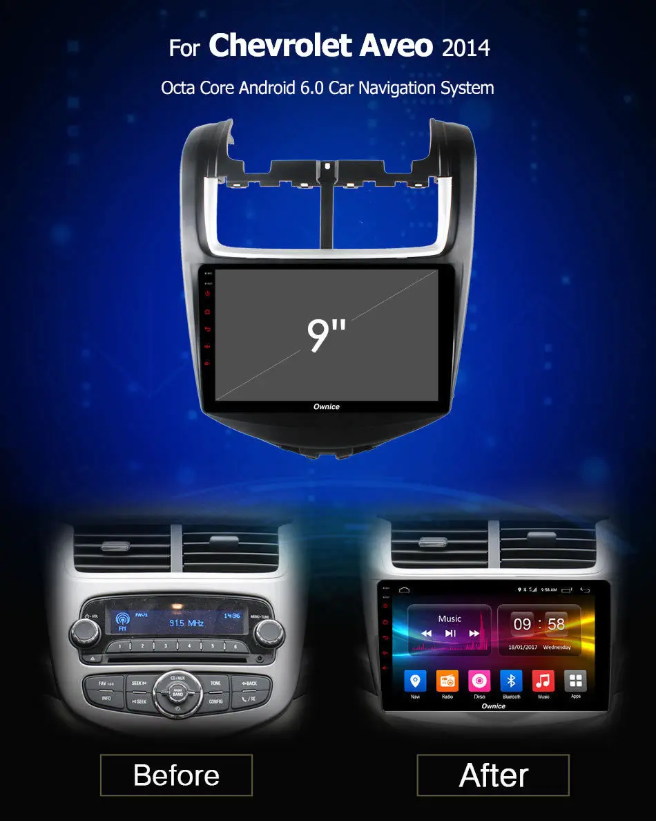 Best Ownice K1 K2 K3 Android 9.0 for Chevrolet AVEO 2014 car Radio player gps navi eight core 2GB RAM 32GB ROM 2 Din support 4G LTE 1