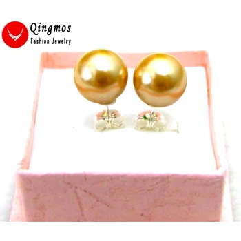 

Qingmos Fashion 10mm Round Champagne Sea Shell Pearl Earrings for Women with Stering Silver 925 Stud Earring Jewelry Arete e152