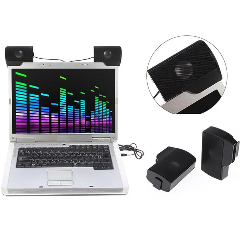 Portable Mini USB Stereo Speaker Notebook Laptop Computer PC Screen Clip-on Music Player Black portable speaker computer speaker audio speaker
