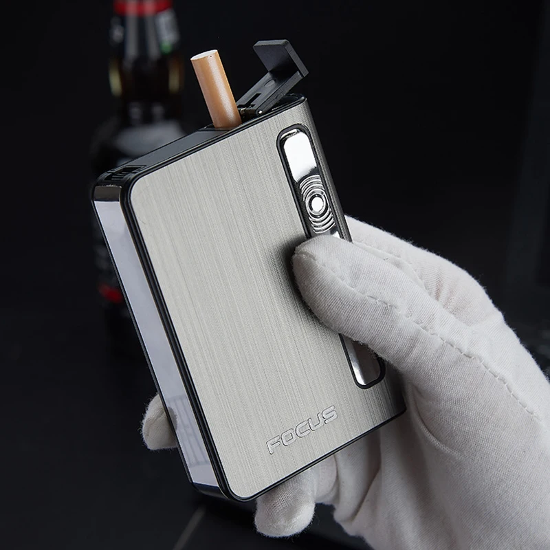 Cigarette Case Built-in Lighter for 10's Windproof Refillable Butane Jet Torch Red Flame Automatic Ejection Cigarette Case