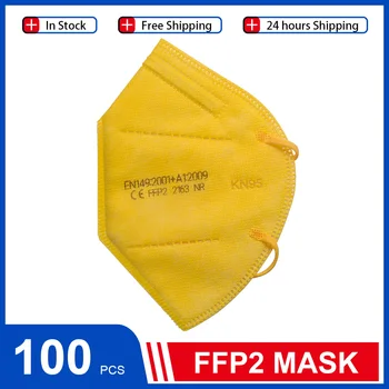 

100pcs Yellow ffp2 kn95 mask Protective face filtering mask Adaptable Breathable KN95 MaskSafety Nonwoven Earloop fast shipping