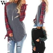 Womail толстовки, повседневный клетчатый осенний Повседневный пуловер с длинными рукавами и карманами, блуза с круглым вырезом, Sudadera S-XXL