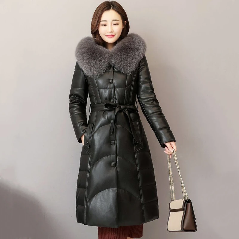 Шуба женская зимняя куртка шуба из искусственной овчины Высококачественная модная Шуба с воротником из искусственного меха лисы пальто для женщин размера плюс M1911007 - Цвет: Черный