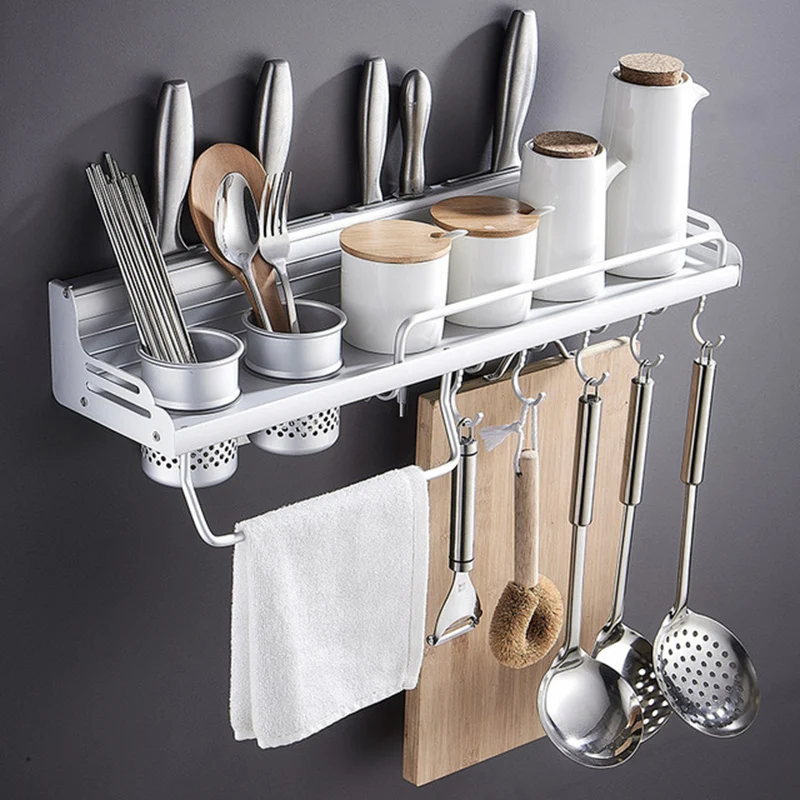 Kitchen rack space aluminum knife holder aluminum side rail fence multi-purpose seasoning kitchen storage rack Space aluminum