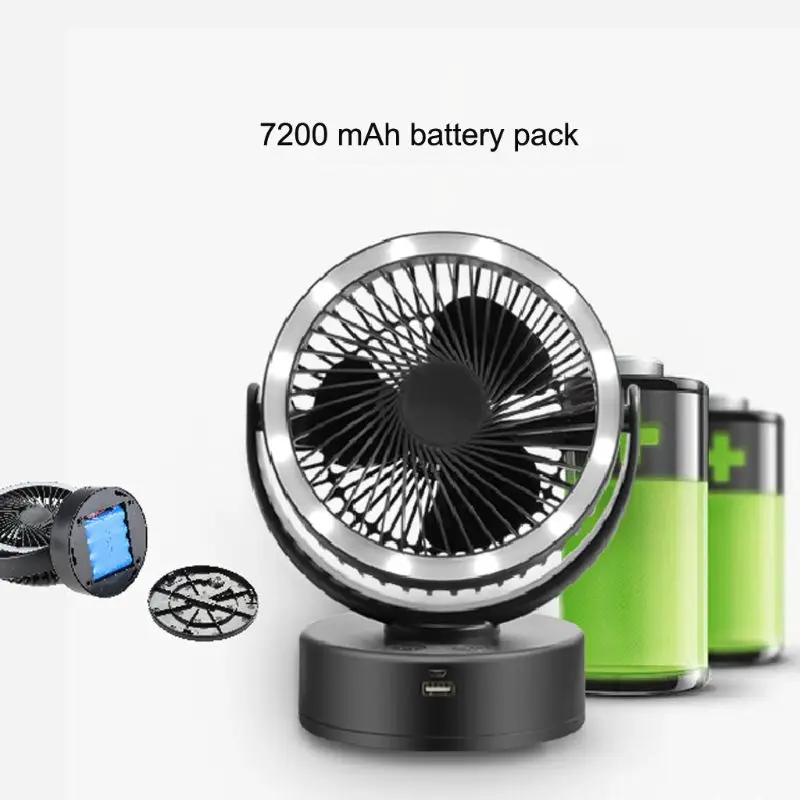 

USB Rechargeable 7200mAh Hanger Desk Tent Camping Fan with LED Lantern USB Mobile Charger for Outdoor Home Hiking Car