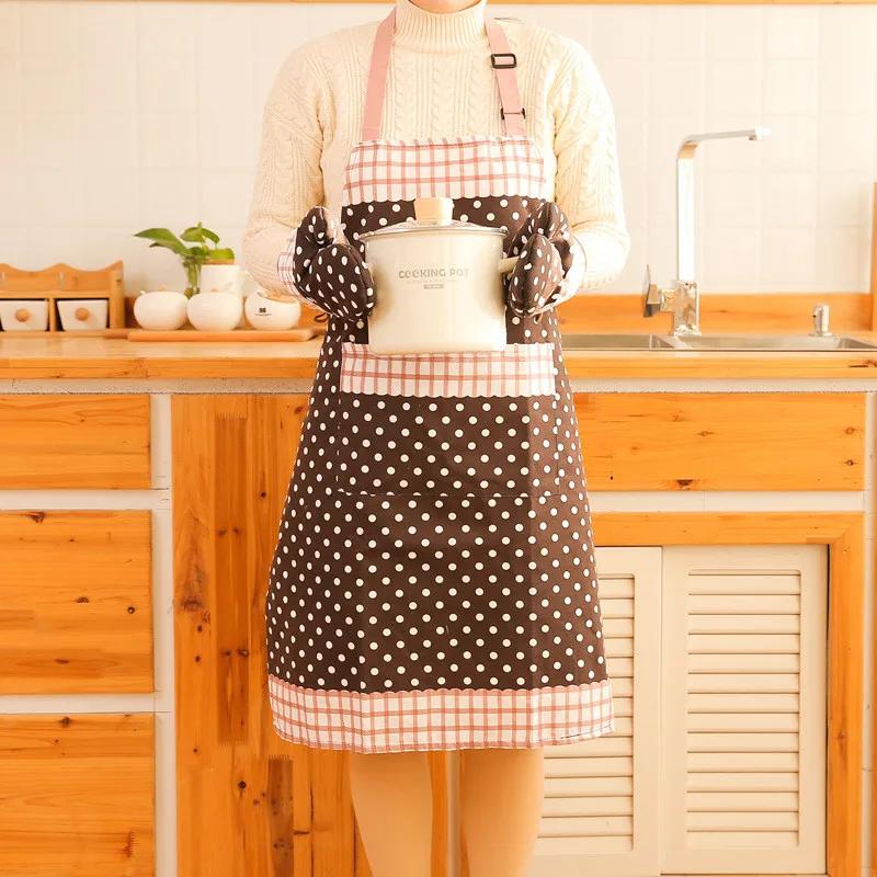 Waterproof Kitchen Apron For Women Household Cooking Cleaning Sleeveless Antifouling Apron Wiht Microwave Gloves Kitchen Gadgets