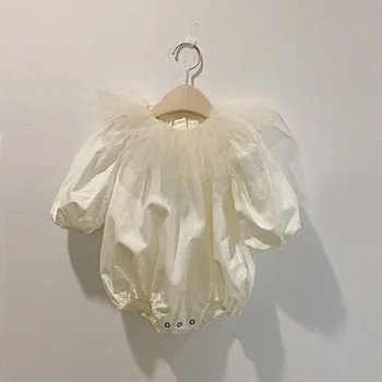 

Summer Baby Bodysuit Solid Infant Baby Girls Cotton Long Sleeve Lace Collar Body One-piece Jumpsuit