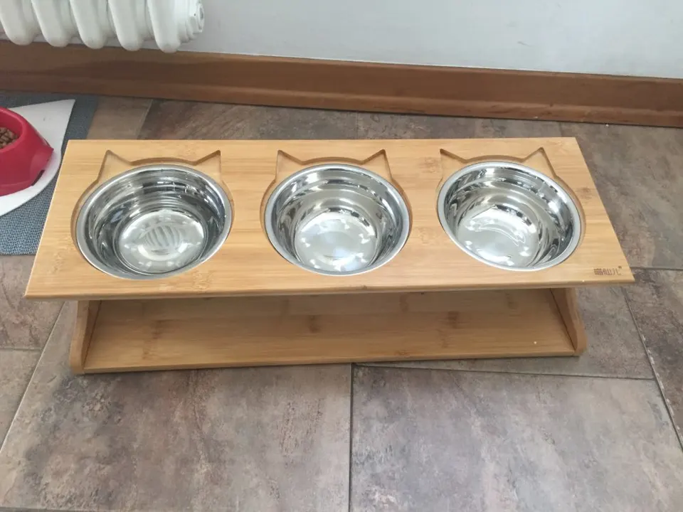 Solid Wood Pet Dining Table Bowl Pet Wooden Tilted Feeders Dog Cat