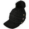 Autumn And Winter Female Warm Hat Beanies Cap With Visor Women Skullies Acrylic Button Hairball Plus Velvet Warm Soft Knitting 2