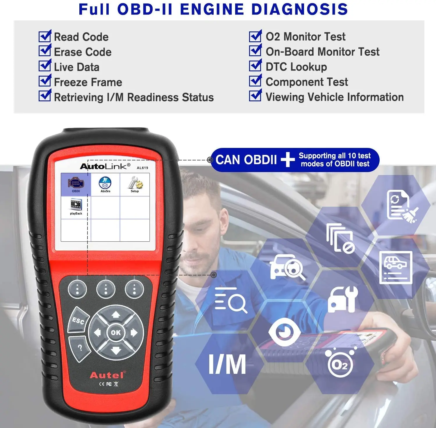 Autel AL519 AL619 OBD2 сканер диагностический инструмент автомобильный считыватель кодов