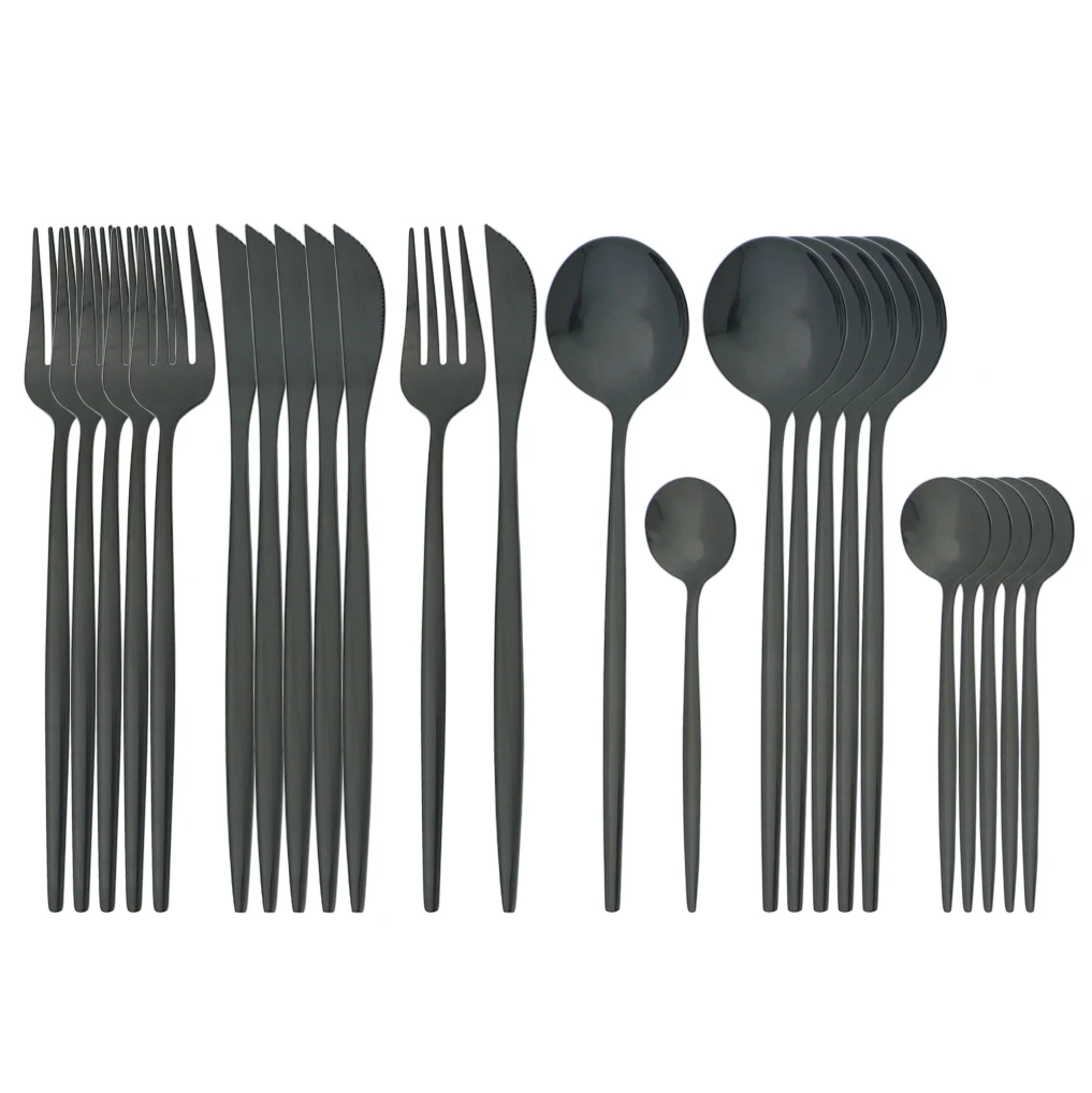 US $22.33 24pcs Black Cutlery Set Stainless Steel Dinnerware Set Knife Fork Coffee Spoon Tableware Set Home Kitchen Dinner Tableware Set