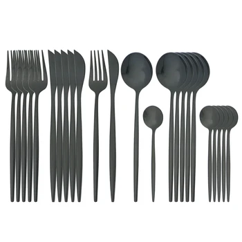 

24Pcs Black Cutlery Set Stainless Steel Dinnerware Set Knife Fork Coffee Spoon Tableware Set Home Kitchen Dinner Tableware Set