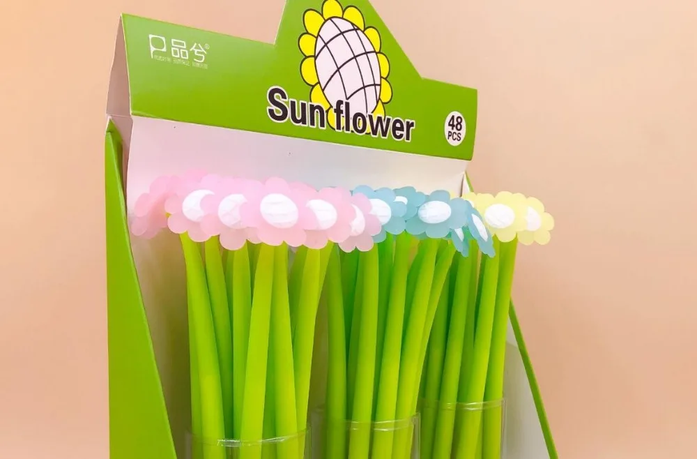 Sunlight изменить цвет солнце цветок гелевая ручка милый мультфильм нейтральная ручка студенческий приз Офис Черная письменная ручка рекламная ручка 48 шт./лот