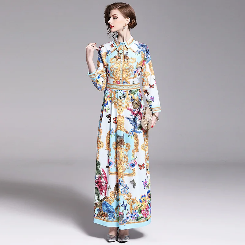 

Photo Shoot-Europe And America Photo Shoot Fashion Slim Fit Waist Hugging Slimming Versatile Positioning Floral Printed Dress