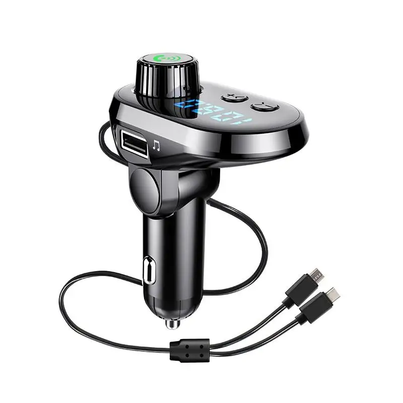 Креативный автомобильный fm-передатчик, Bluetooth 5,0, fm-модулятор, быстрая зарядка, автомобильное зарядное устройство для Android, тип-c устройство, аудио музыкальный плеер - Название цвета: Black