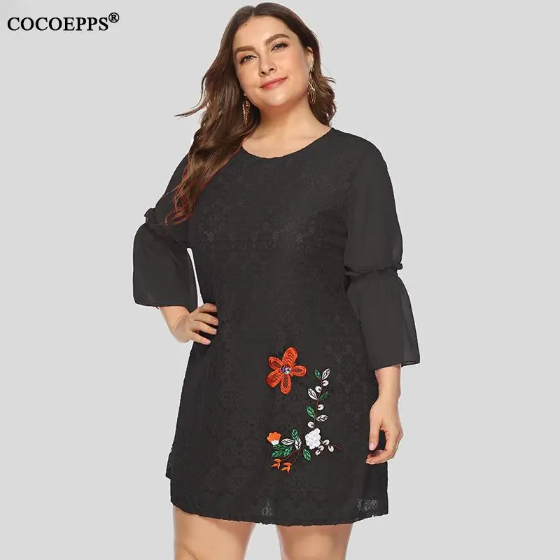 L-5XL, весна, новое женское кружевное платье, 4XL, большой размер, женские Мини кружевные платья с расклешенными рукавами, элегантные красные вечерние платья, плюс размер