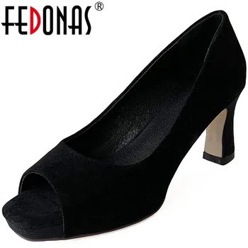 

FEDONAS New Top Quality Women Night Club Sexy Pumps Spring Spring Suuare Heels Elegant Shoes Woman Basic Open Toe Party Shoes