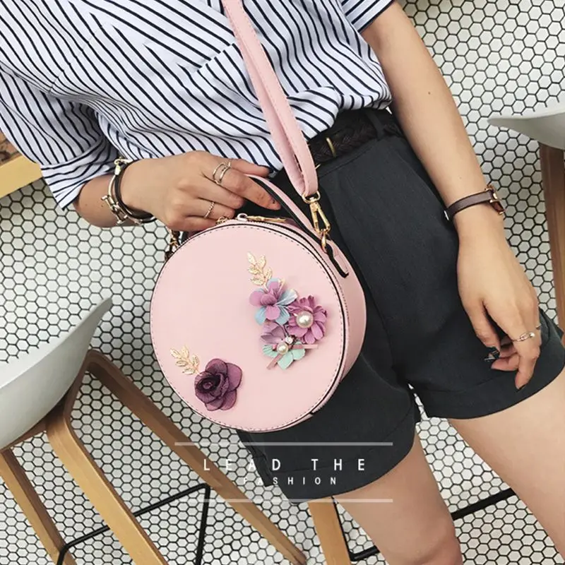 

Simple Women PU Hand Bag Sweet Girls Casual Shoulder Circle Round Mini Zipper Messenger Bags with Chain E5BC