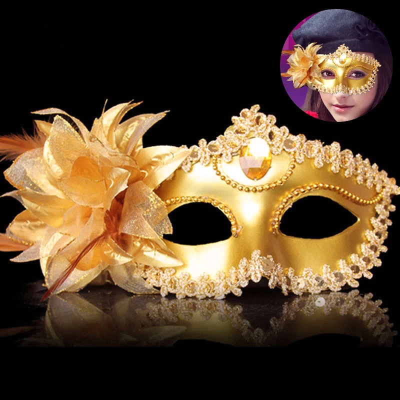 

Luxury Belt Side Flower Mask Semipermeable Prom Mask Venetian Halloween Mask Christmas Party Supplies Toys Mardi Gras Mask