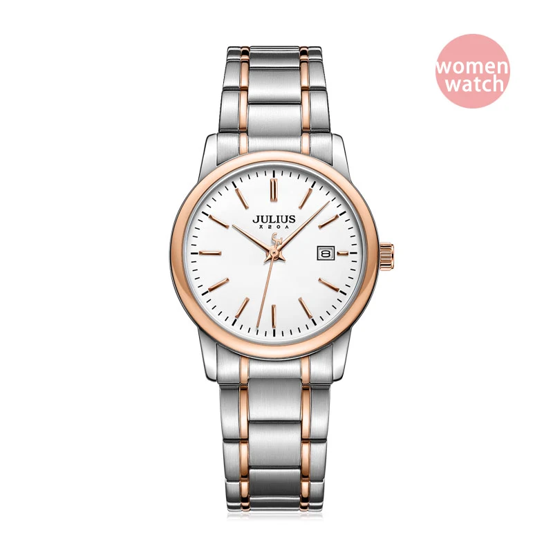 gold white watch A Julius модные парные часы для мужчин и женщин Бизнес наручные часы Дата дисплей женские кварцевые часы браслет из нержавеющей стали часы - Цвет: gold white watch A