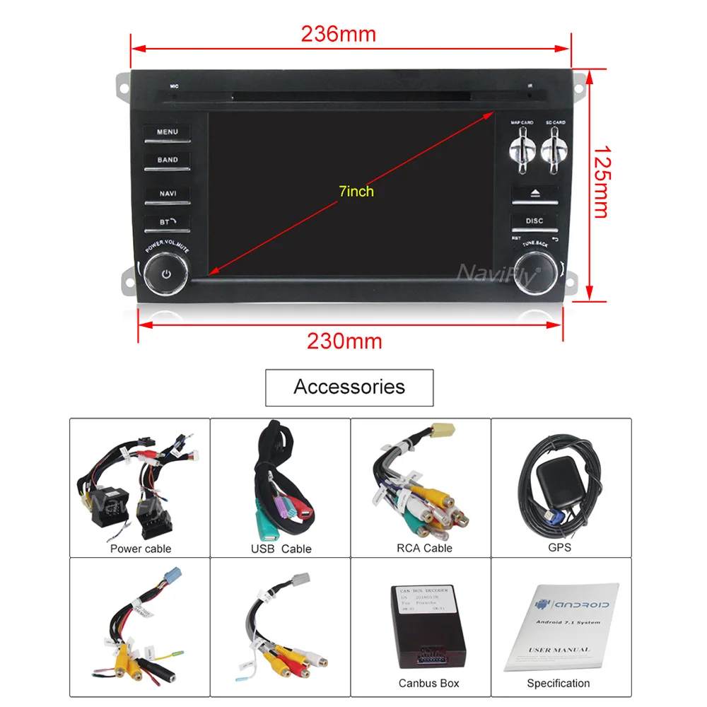 NaviFly Autogps 7 дюймов 2 din ips DSP Android 9 автомобильный dvd-радиоплеер для Porsche Cayenne 2003-2010& Cayenne S& Cayenne GTS 2003