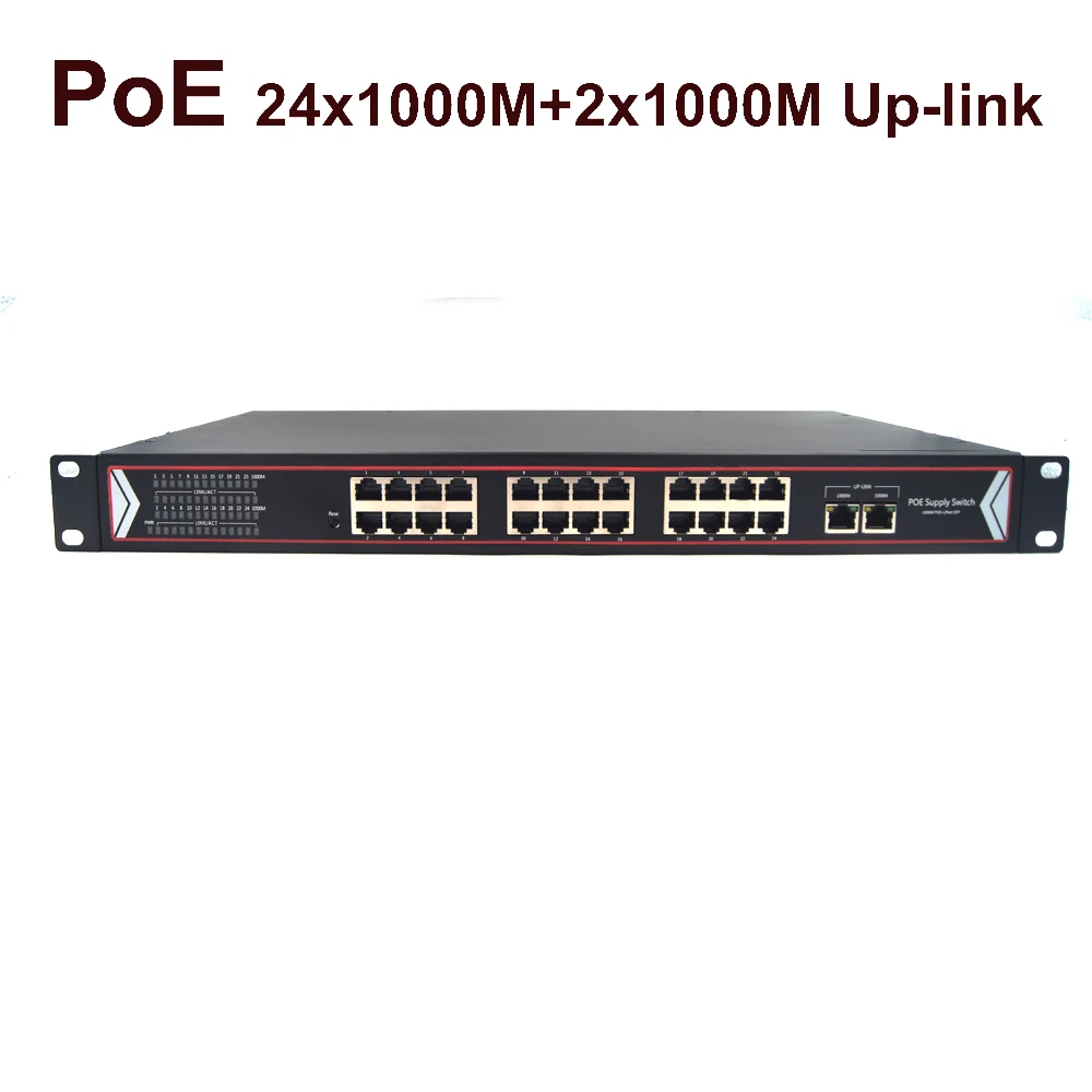 24 порта Gigbit PoE коммутатор с 2 Gigbit Uplink неуправляемый, питание по Ethernet коммутатор 400 Вт 802.3af для сетевой ip-камеры Rackmount