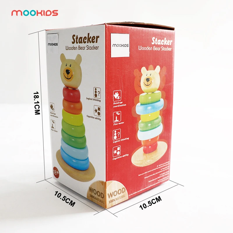 Mookids собранные игрушки деревянная Радужная башня кольцо Дети строительные блоки укладки игрушка медведь Красочные башня Кольцо Стек