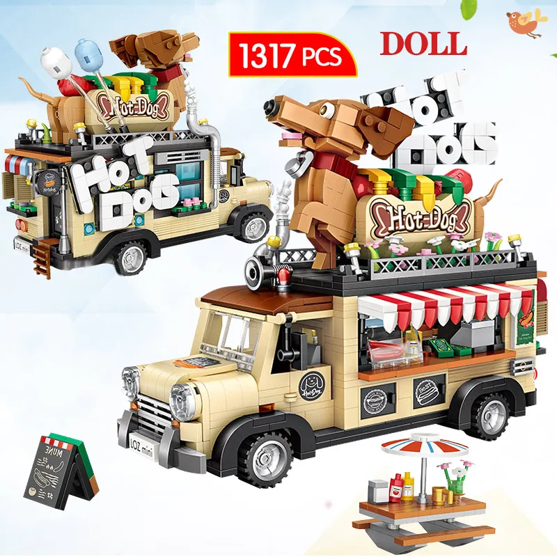 

1317pcs City Hot Dog Cart Car Bricks Figurine Model Building Blocks Vehicle Education Mini Bricks Toys for Children Gifts