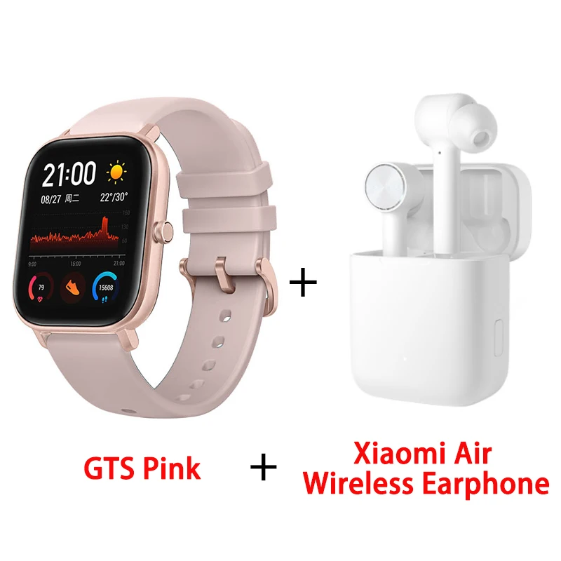 P add Air Earphone Глобальная версия, Новые смарт-часы Amazfit GTS, 5 АТМ, водонепроницаемые, для плавания, умные часы, 14 дней, батарея, управление музыкой, для телефона Xiaomi IOS - Цвет: P add Air Earphone