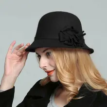 Женская Цветочная фетровая Кепка-котелок, праздничное ведро, дамская шляпа-колокол, Элегантная модная Имитация шерсти, винтажная, с широкими полями, теплая, Осень-зима, круглая