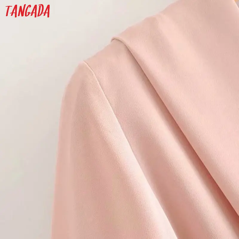 Tangada, Женская стильная розовая рубашка с поясом, v-образный вырез, длинный рукав, блузка, офисная, женская, Элегантная блузка, топ, blusas mujer 3A56