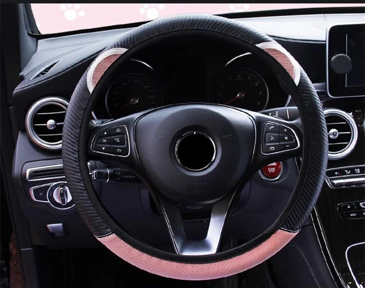 Крышка рулевого колеса для автомобиля Cat Удобная противоскользящая Автомобильная крышка рулевого колеса Kawaii чехол на рулевое колесо розовые автомобильные аксессуары - Название цвета: Розовый