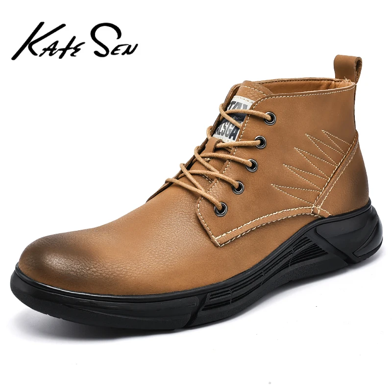 

Men Boots Genuine Leather Lace-up Ankle Boots High Quality Vintage British Martin boots Fashion Causal black boots big size 48