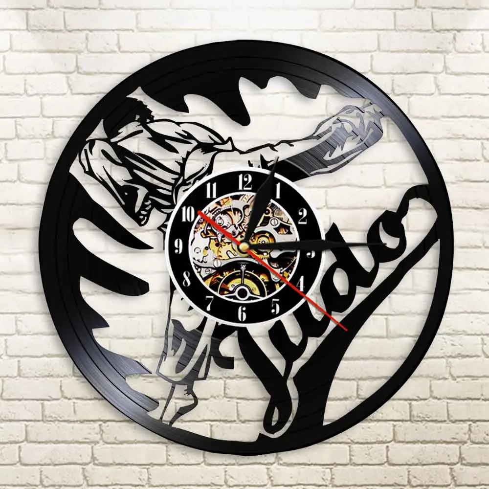 Дзюдо боевые настенные искусства дзюдо тренажерный зал знак настенные часы джиу-джитсу Винтаж Виниловая пластинка настенные часы японские боевые дзюдока подарки