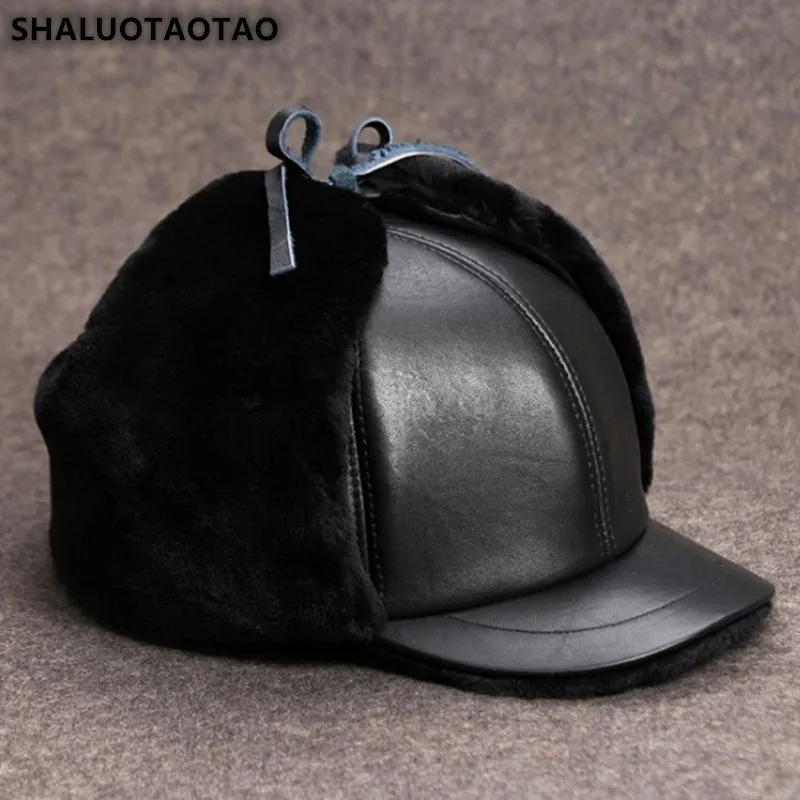 Шапка-ушанка SHALUOTAOTAO Мужская зимняя теплая из натуральной овечьей кожи |