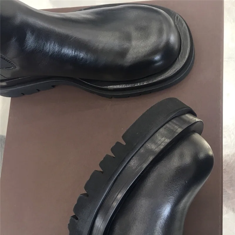 Новые ботинки из волнистой ткани женские черные ботинки Martin из натуральной кожи с круглым носком на толстой подошве на низком каблуке Bottes осенне-зимние сапоги панк до лодыжек