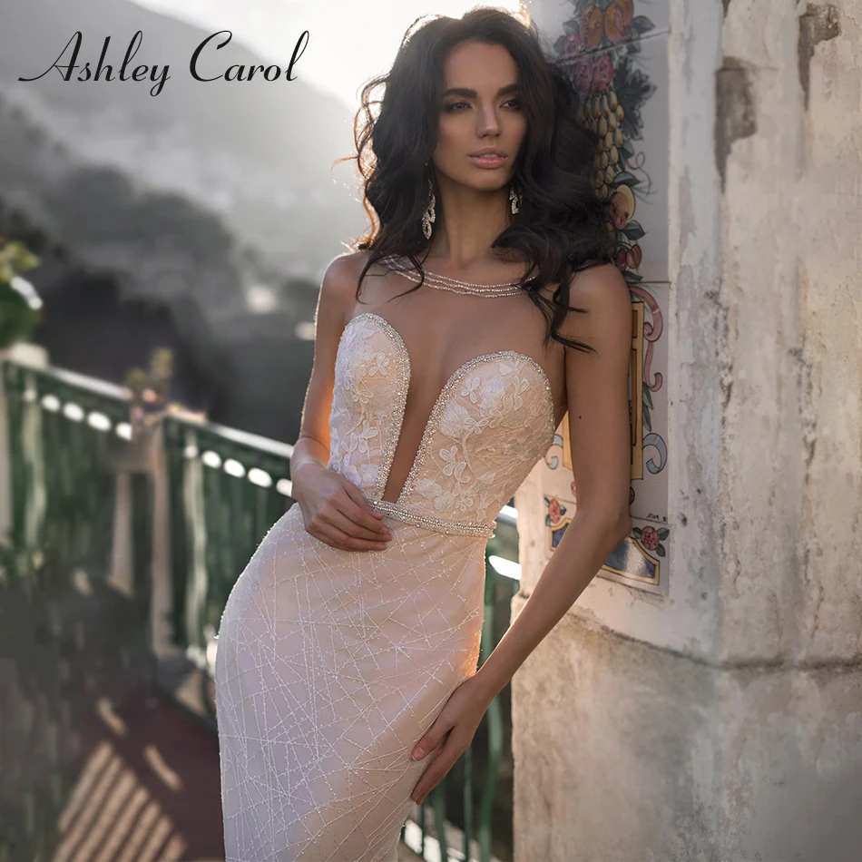 Кружевное свадебное платье Русалка Ashley Carol Новое сексуальное цвета шампанского